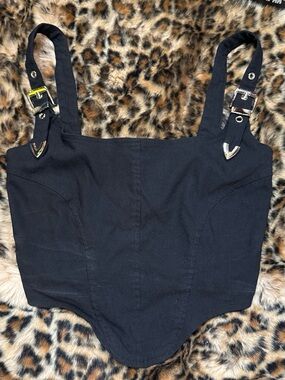 Black Buckle Strap Crop Top